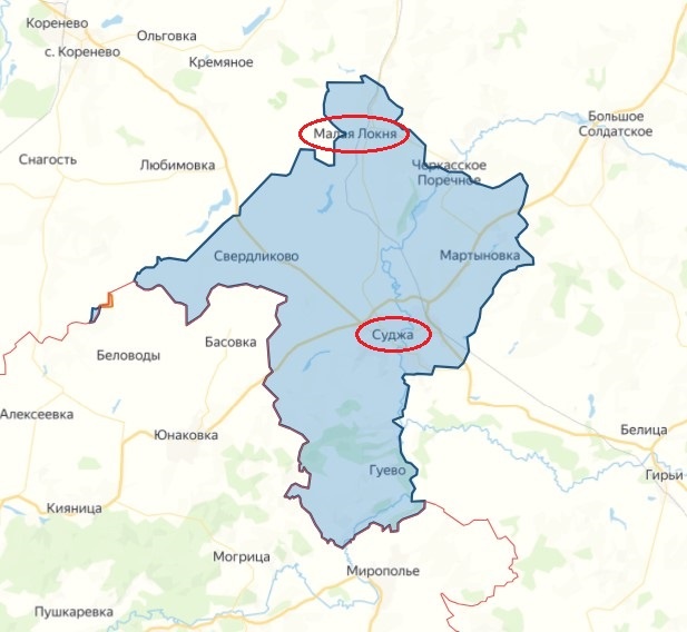   Карта СВО. Территория Курской области оккупированная ВСУ, по версии проекта lostarmour.