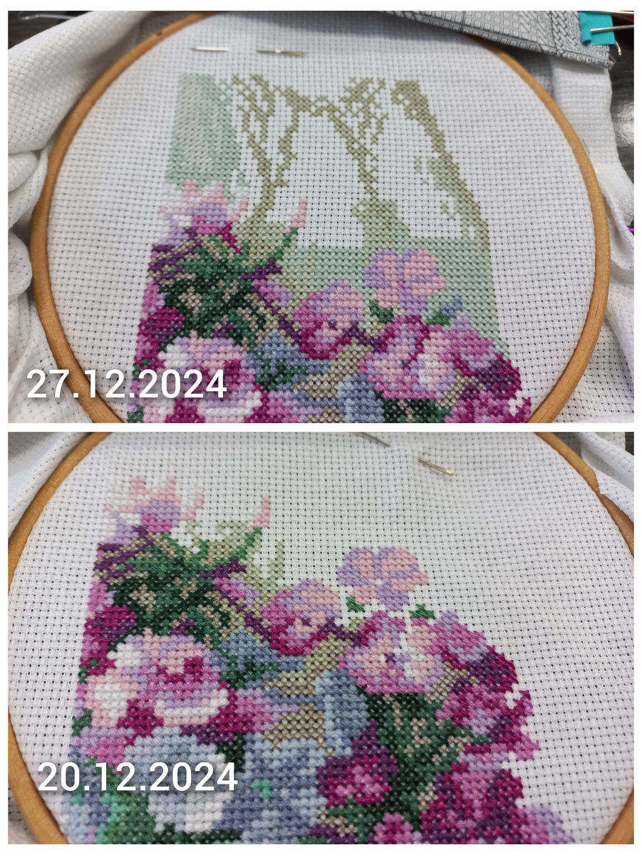 Фрагмент вышивки по набору от фирмы Панна Ц-1184 "Флоксы"