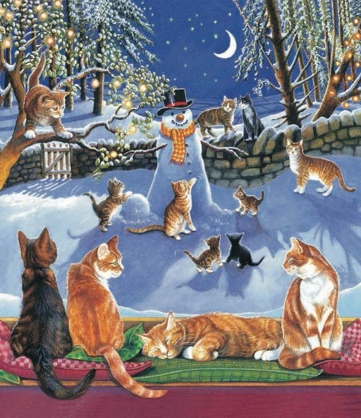 "Снеговик. Коты. Ночь", художник Крисси Снеллинг