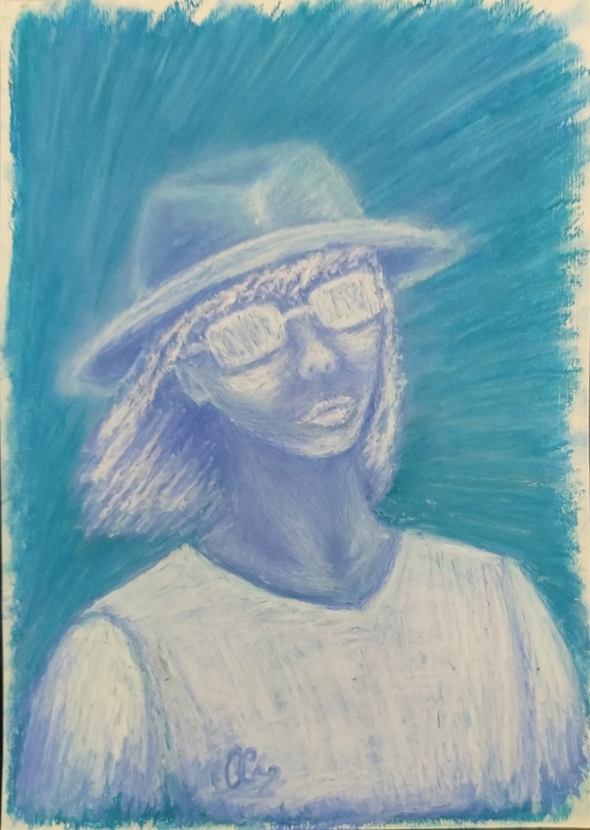 "Я в шляпе". Хазова/Попова Оксана, 2024, масляная пастель, бумага