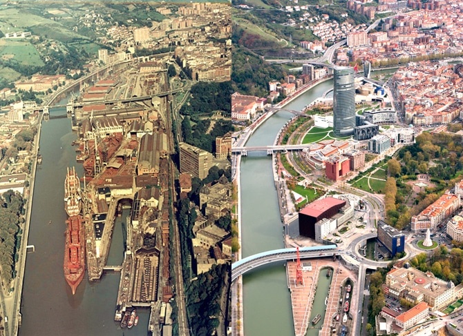 Набережная реки Нервьон в 1950-е и в 2000-е