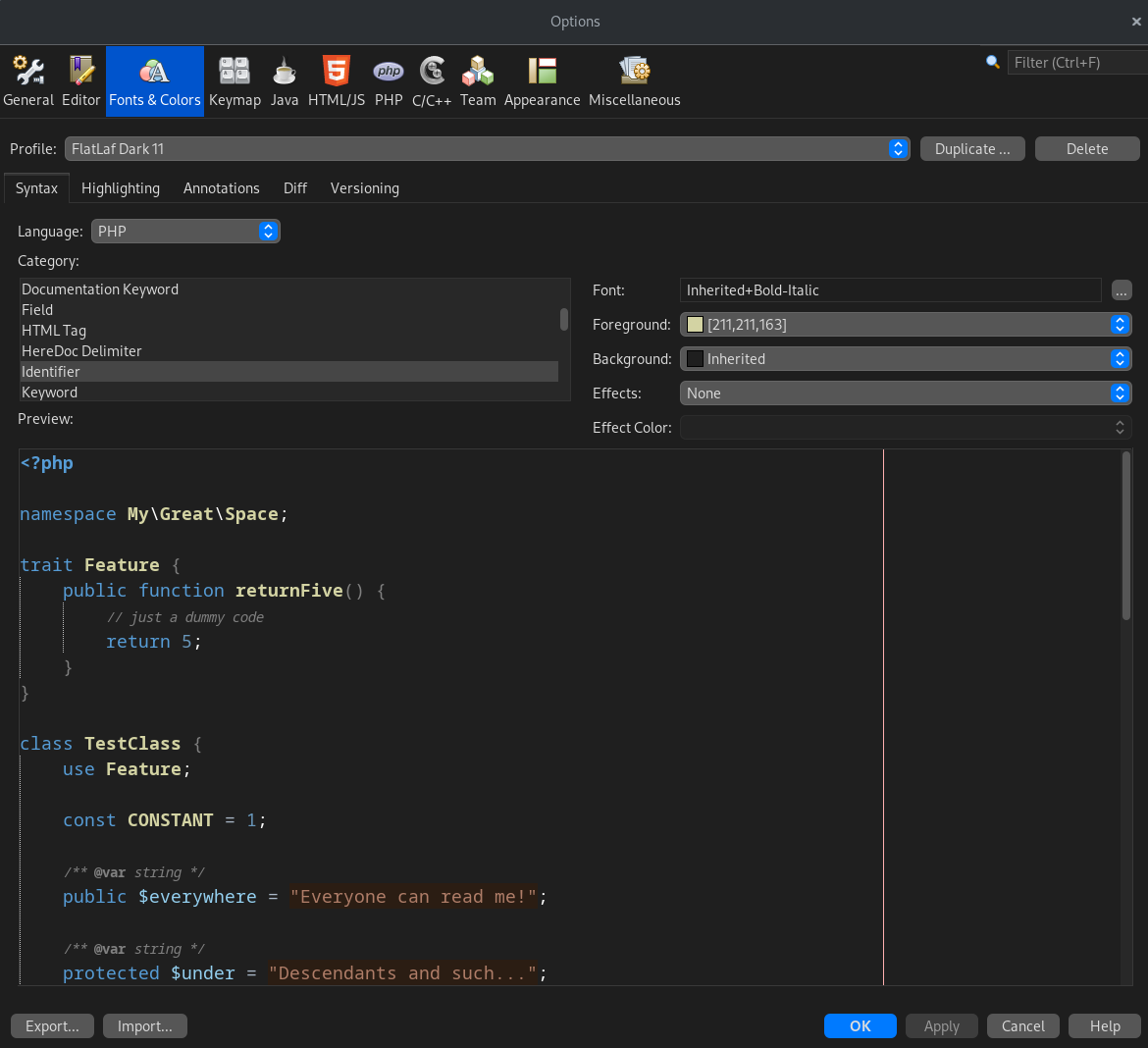 Настройка NetBeans - Font & Colors Syntax: PHP