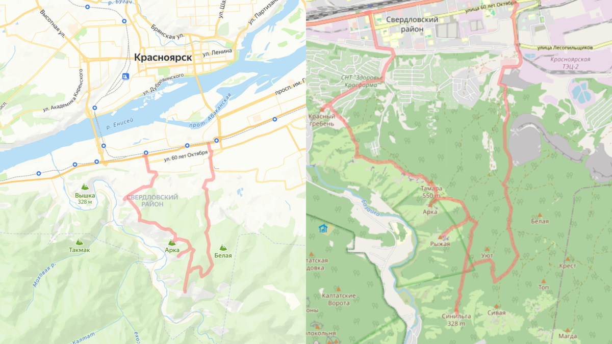 Маршрут 3. Торгашинский хребет (17,5 км). Скриншот nakarte.me