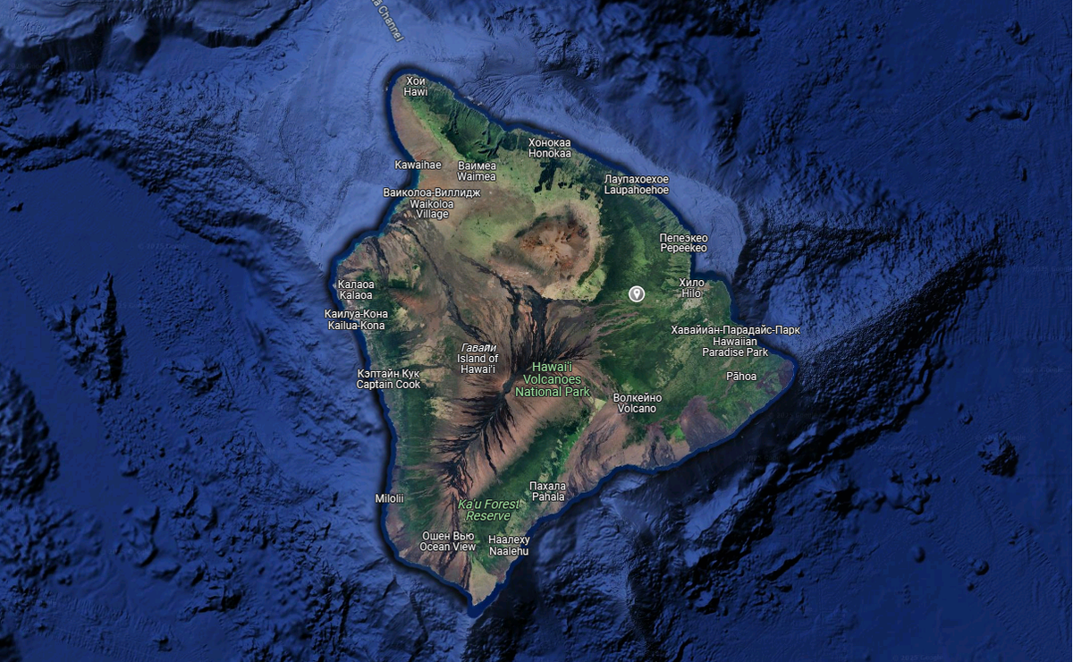 Остров Гавайи. Информация Google map