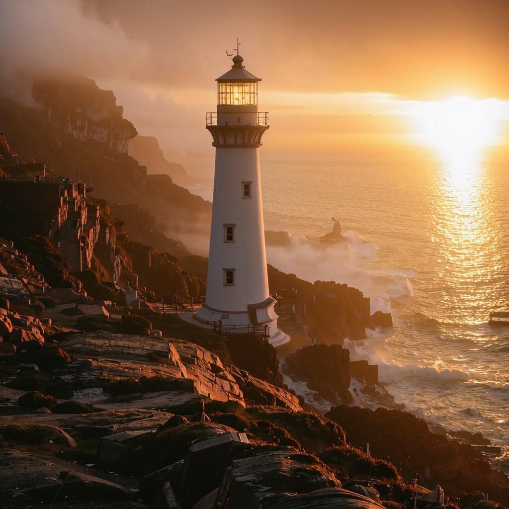 Маяк в мистическом освещении на закате