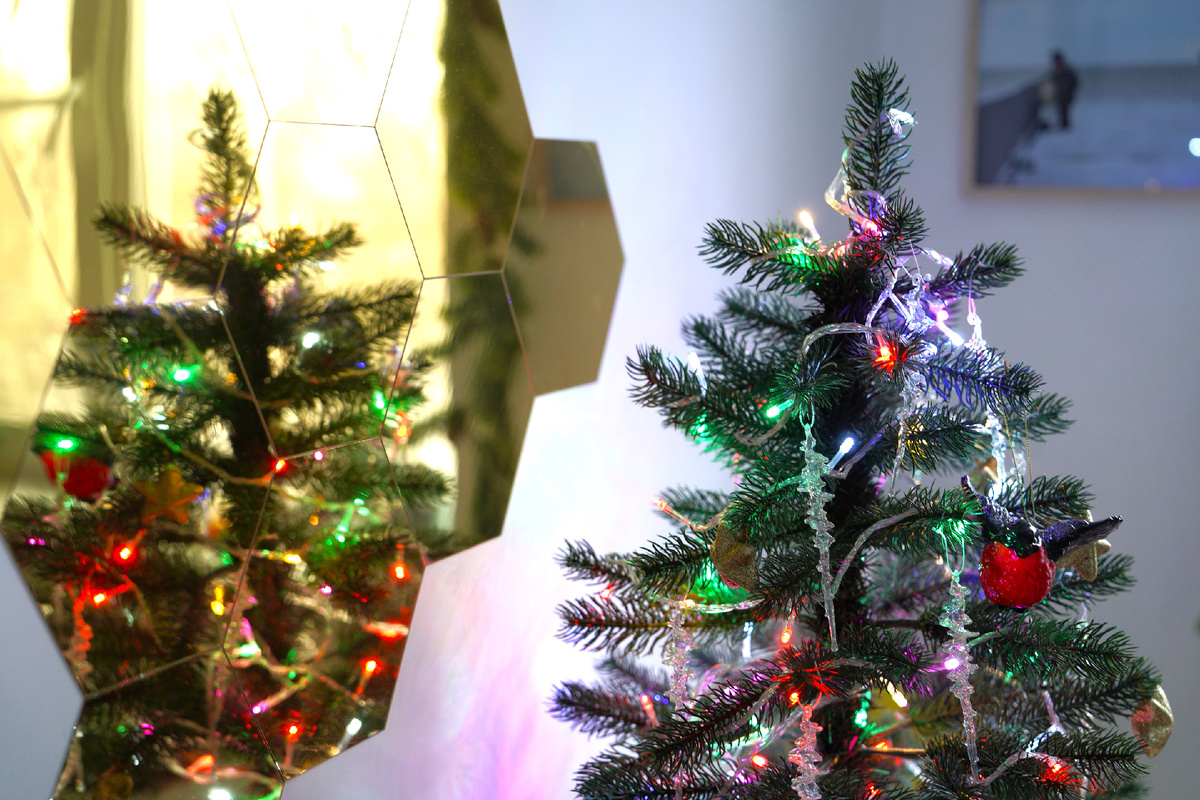 Елочка у меня в сосульках и снегирях.