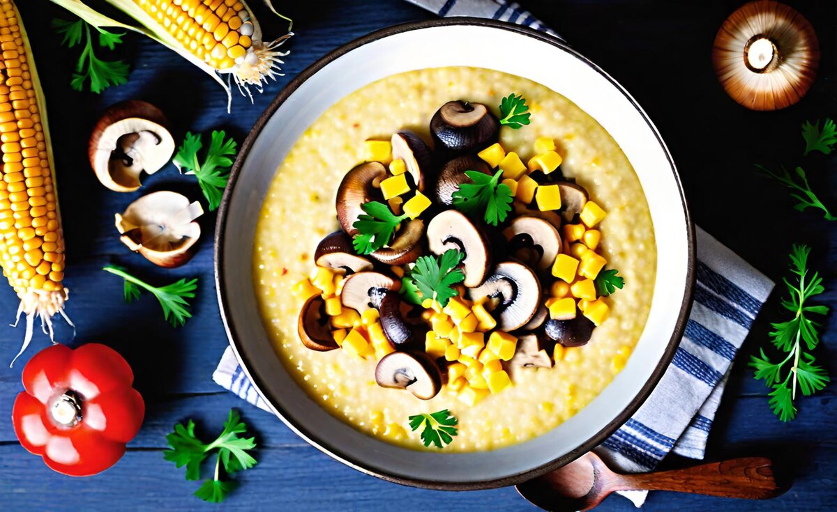 Кукурузная каша с грибами 
