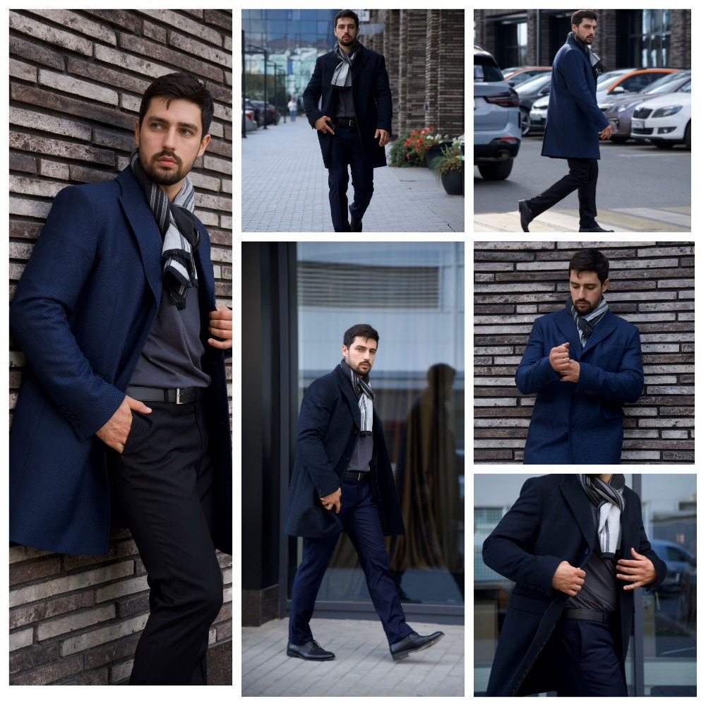 Мужское пальто Mazaltovman из шерсти в синем цвете. Классическая длина чуть выше колена