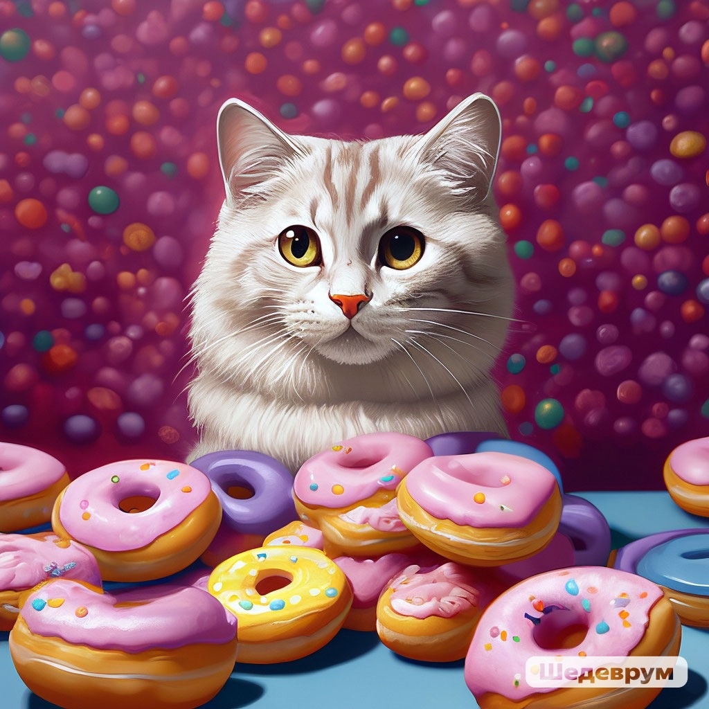 Шедеврум. Котик и пончики.