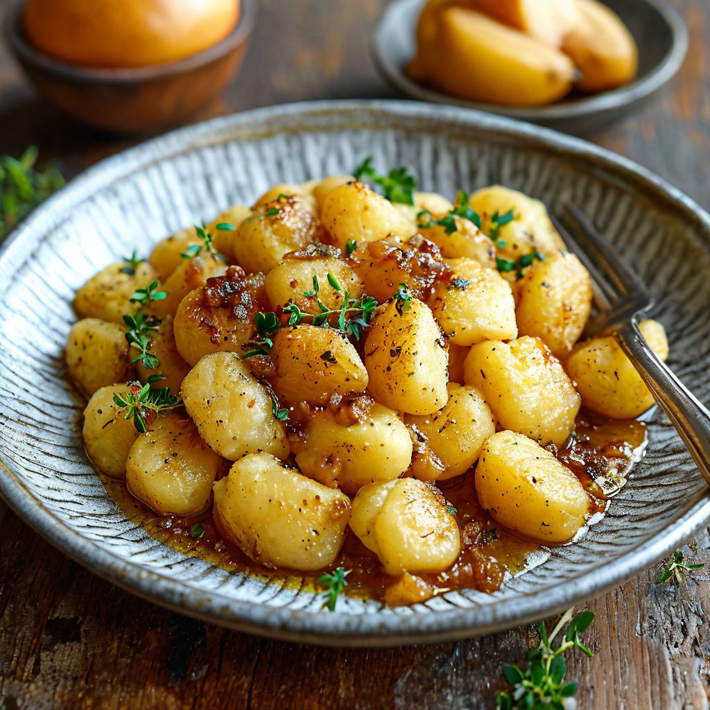 Картофельные ньокки с соусом из обжаренных  груш.