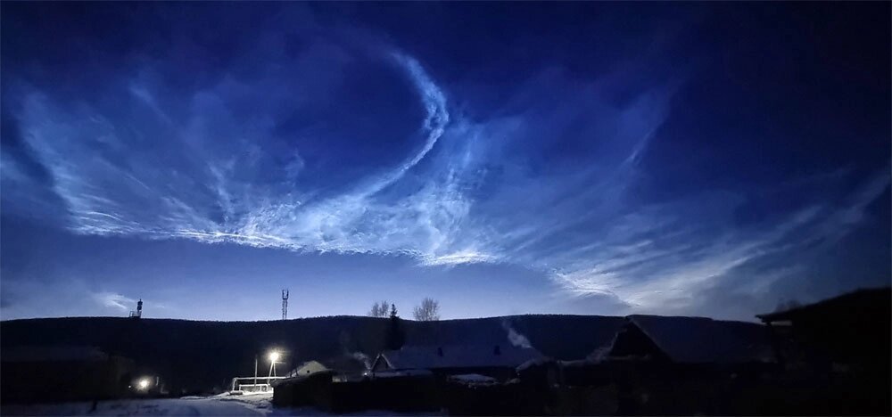    Зимние серебристые облака в Иркутской области. 18.12.2024, утро. Фото: Институт космических исследований РАН/ Л.П. Яковлева