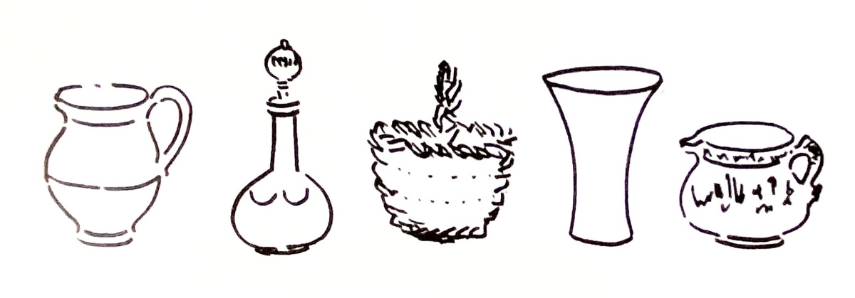 Очень полезно всегда иметь под рукой разнообразные емкости. Самый обычный домашний  предмет будет выглядеть иначе, если в него поставлены цветы. Каждая посудина придает рисунку свой собственный характер.