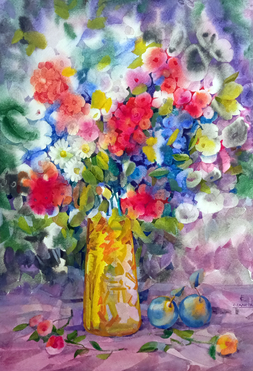 6 Сергей Галета. Букет Сияние. Бумага, акварель, белила. 40х60 см 2025