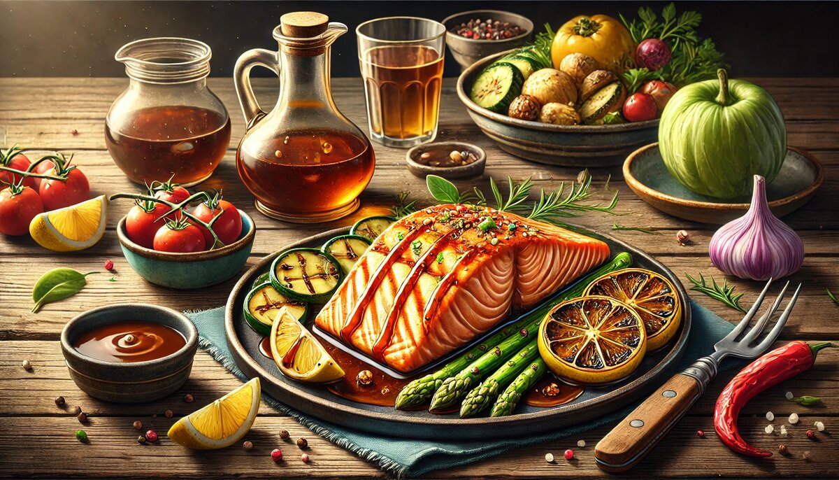 Канадский лосось с глазурью из кленового сиропа(сгенерировано DALL-E)