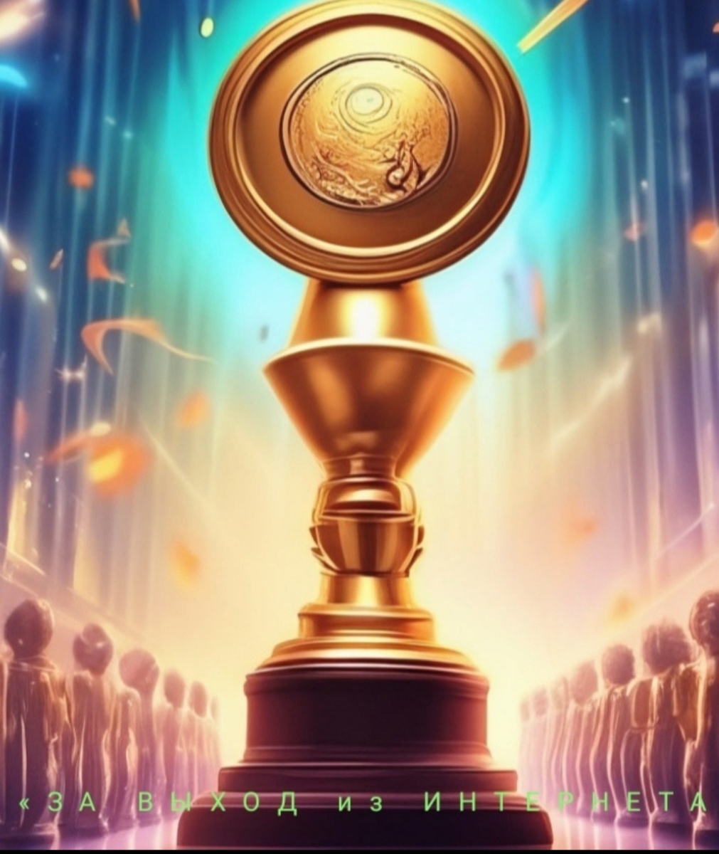 Кубок "За выход из интернета". Придуман автором, создан при помощи нейросети Шедеврум. Вручается всем при личном знакомстве. Кубок за №6 ждёт своего обладателя.