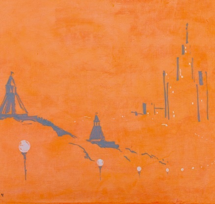 Гутов. Никого нет со мною рядом на пустынном берегу Москва реки. 2004. Холст, масло. 80х100 см.