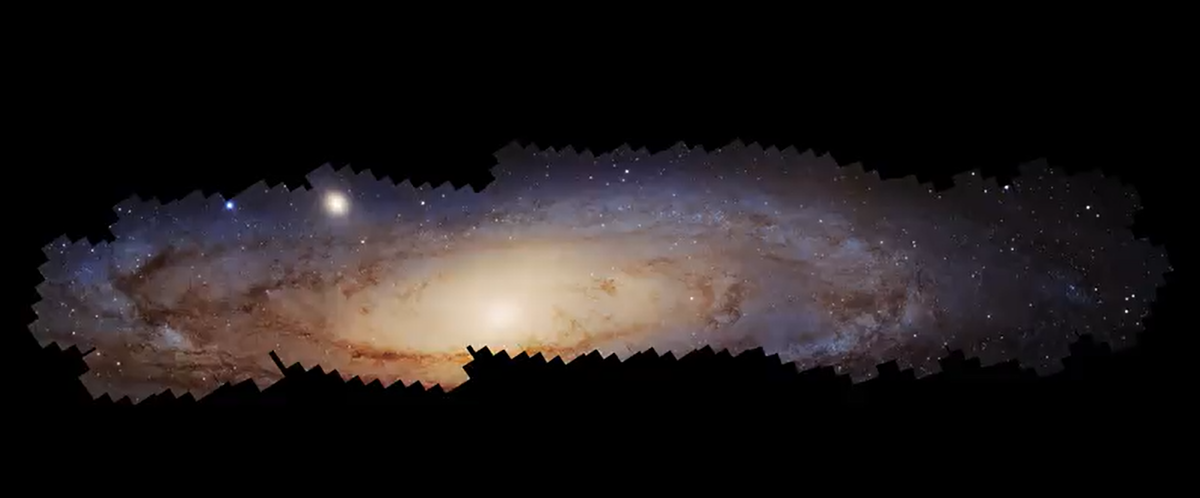 Панорамное изображение галактики Андромеды (Источник изображения: https://www.esa.int/Science_Exploration/Space_Science/Hubble_traces_hidden_history_of_the_Andromeda_Galaxy)