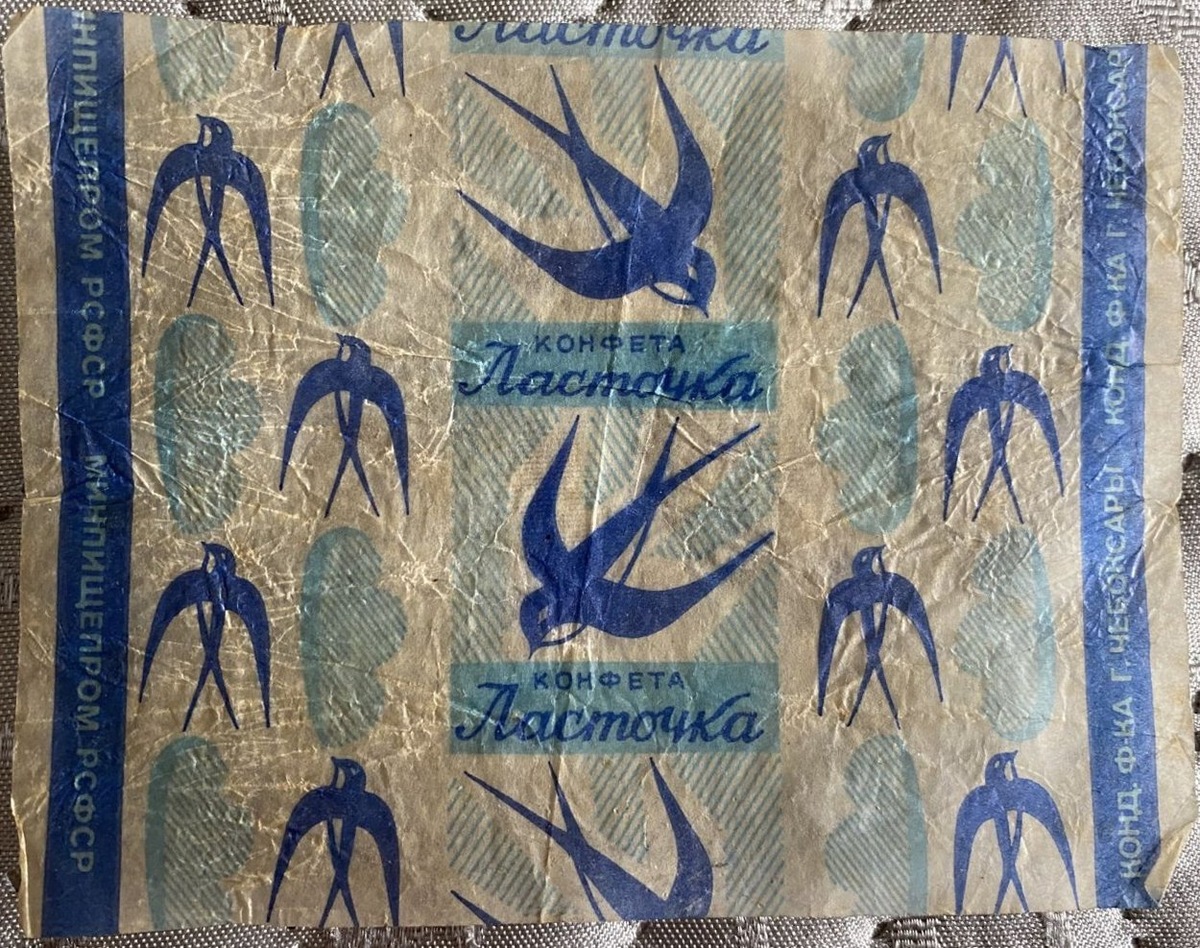 Обёртка от конфет "Ласточка" кондитерской фабрики г. Чебоксары Минпищепрома РСФСР