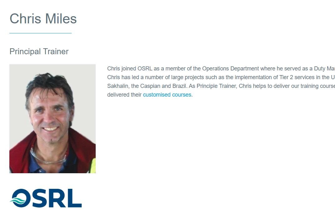 Кристофер Майлз, шеф- тренер международной организации по ликвидации разливов нефти