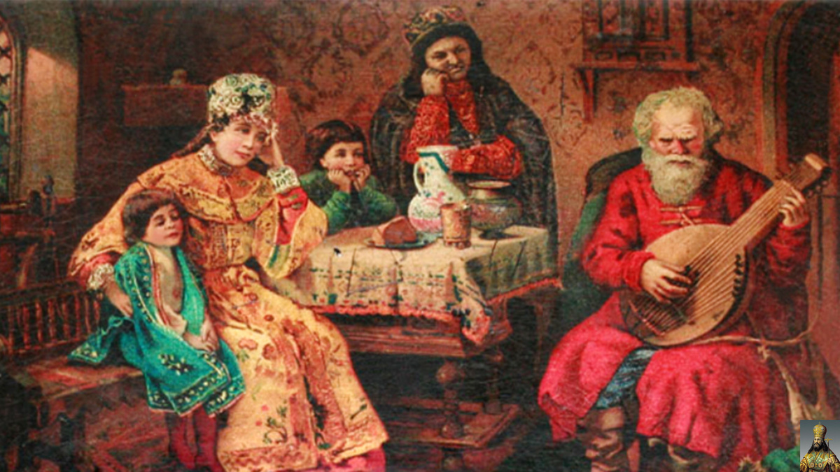 Певец-сказитель. Рисунок со шкатулки XIX в.