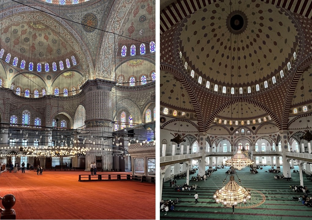 Слева Голубая мечеть в Стамбуле, справа Джума мечеть в Махачкале