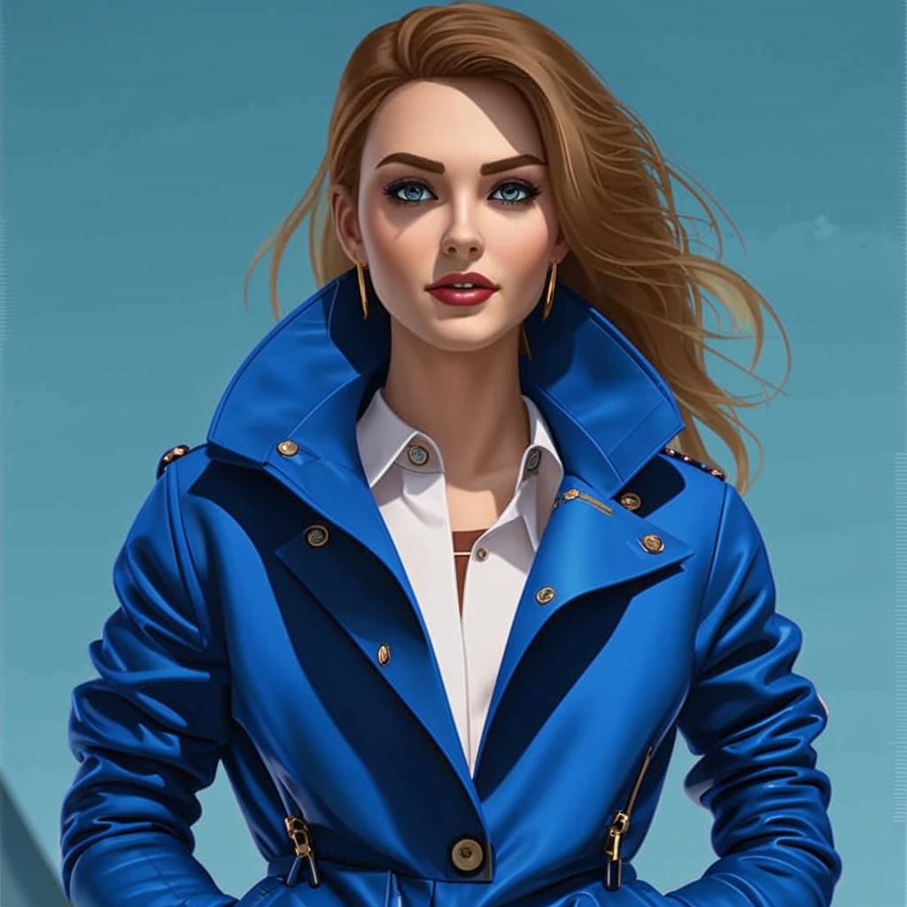 Оля в новой синей куртке.