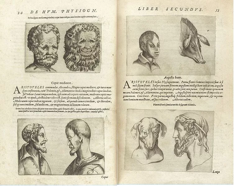 Страницы из книги Джамбаттисты делла Порта 1586 года о физиогномике 