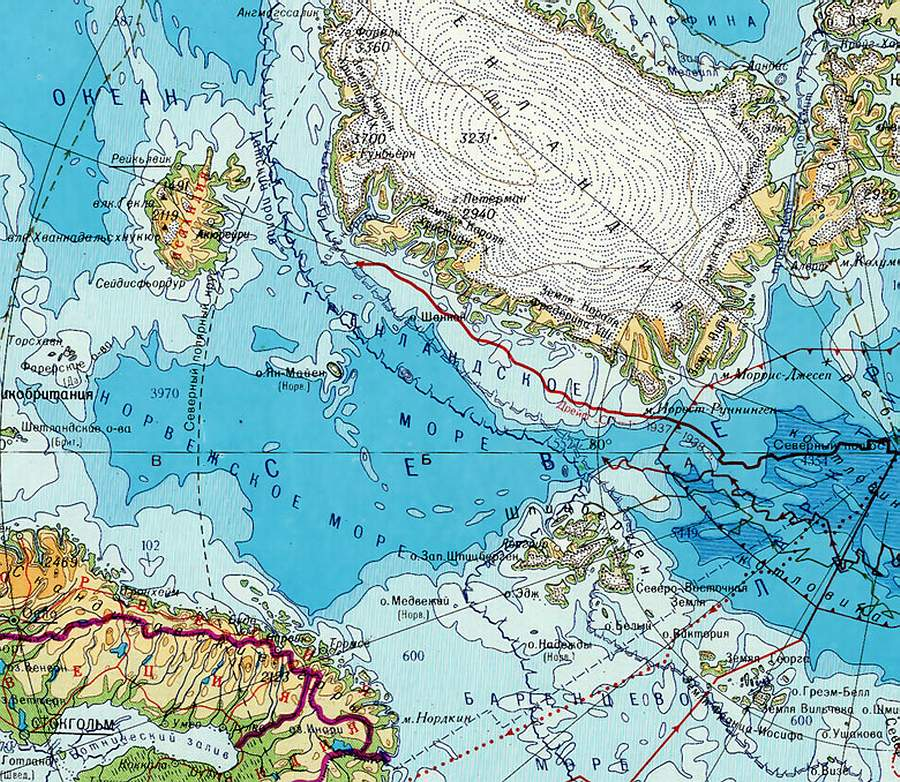 Карта Гренландского моря и окрестностей