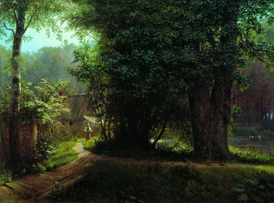 Пейзаж с деревьями, домами и рекой, 1878. Владимиро-Суздальский историко-художественный и архитектурный музей-заповедник