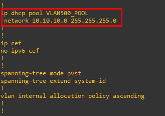 Конфиг R1. Настройки VLAN и DHCP. Конфиг R2 в части VLAN аналогичен, а dhcp отсутствует.
