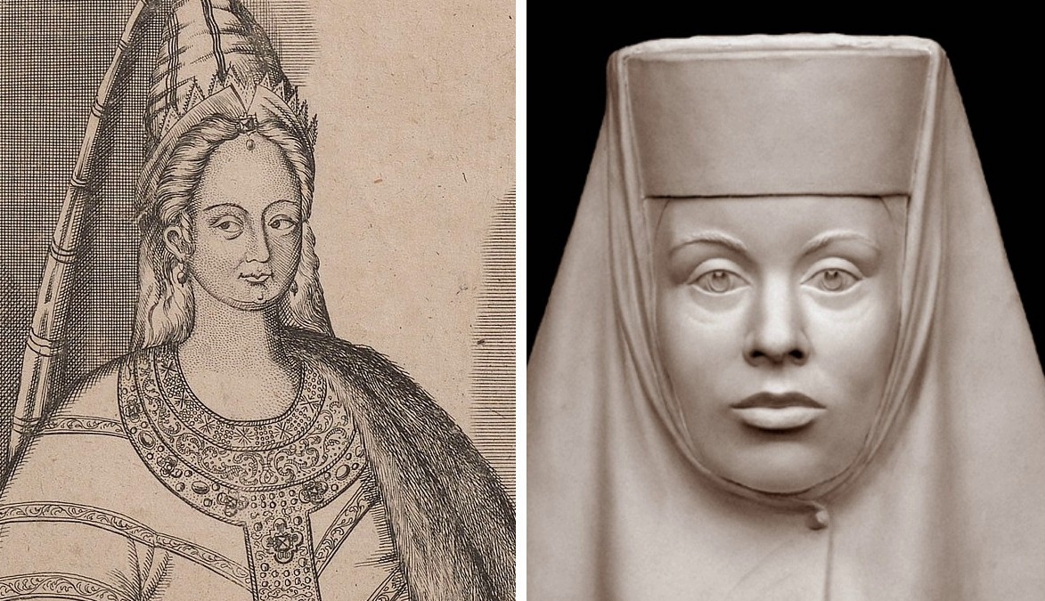 Гравюра Ирины Годуновой 1590-х из итальянского издания и скульптурная реконструкция по черепу (2002)