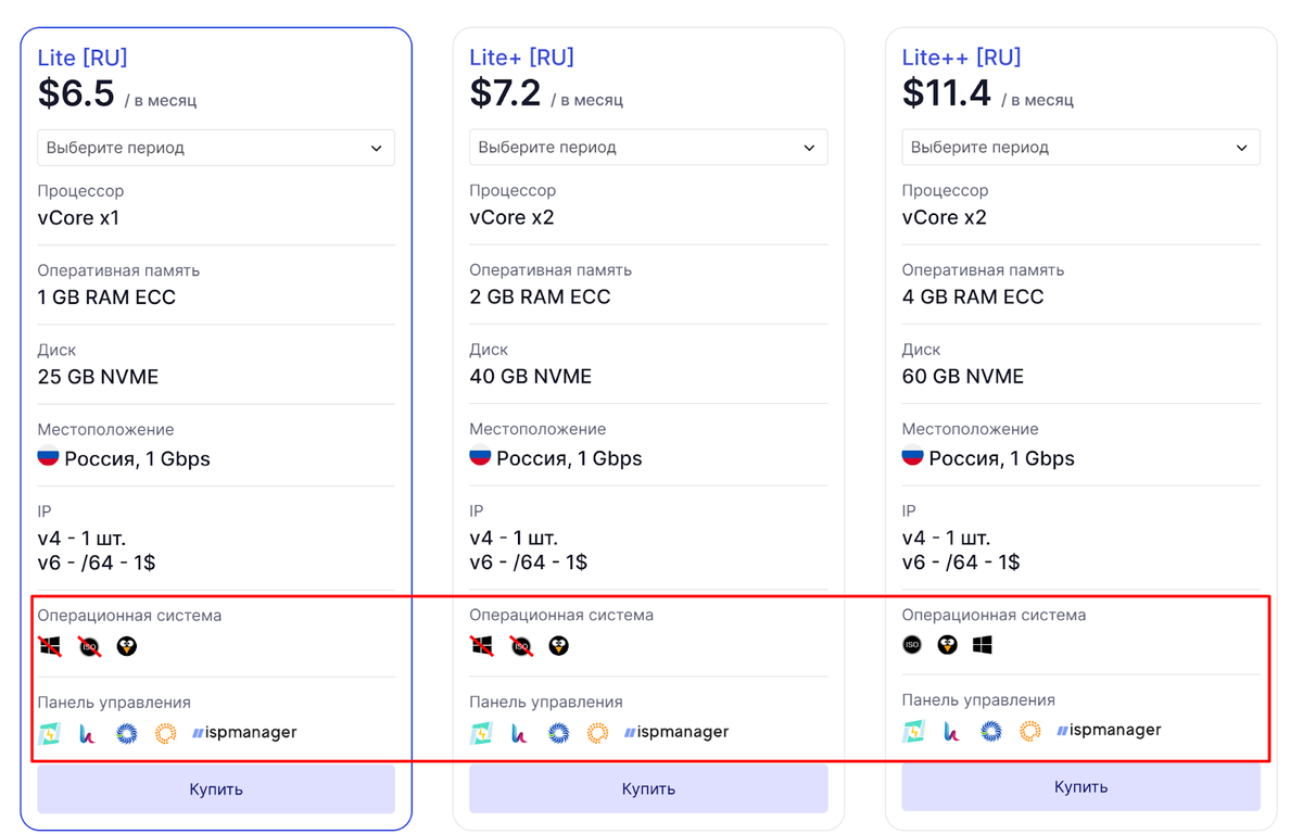 Тарифы есть под разные задачи