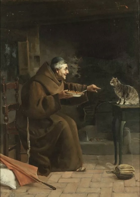 Адольфо Баччи, «Капуцин, кормящий кошку». 1880 – 1890-е годы 58x42см. Холст, масло. Ярославский художественный музей, Россия
