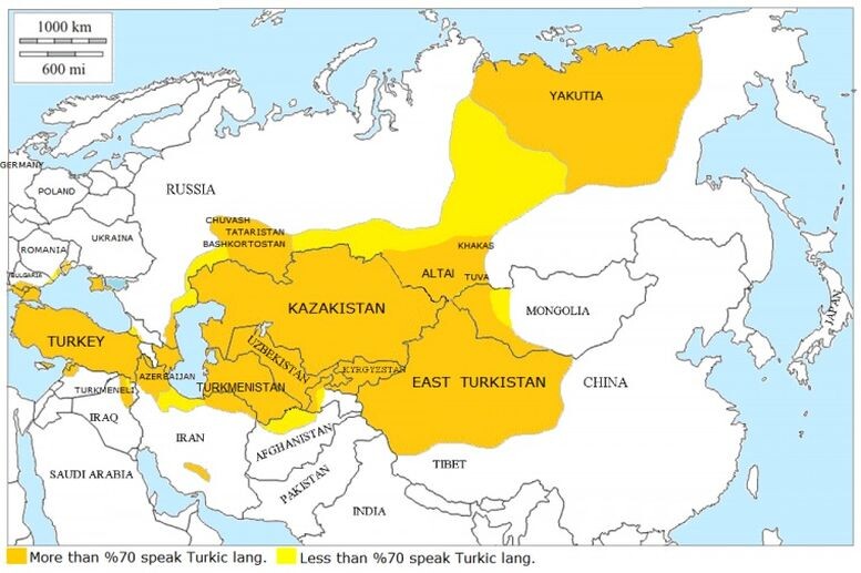 Ареал распространения тюркских языков
