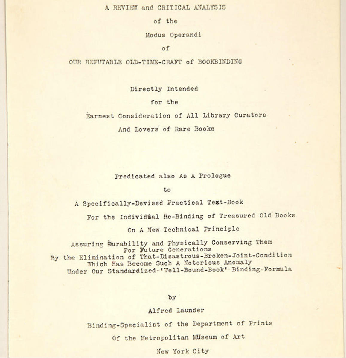 Титульный лист. Учебник по переплёту редких книг на основе нового технического принципа. Альфред Лондер. Watson Library Special Collections
