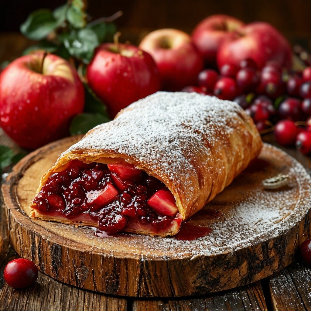 Вкуснейший штрудель с яблоком и брусничным пюре