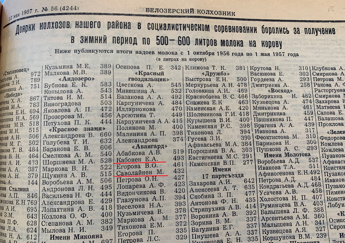 Газета «Белозерский колхозник» от 12 мая 1957 года