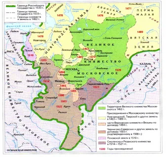 Россия при Иване 3 , именно он присоединил большую часть земель к Москве.