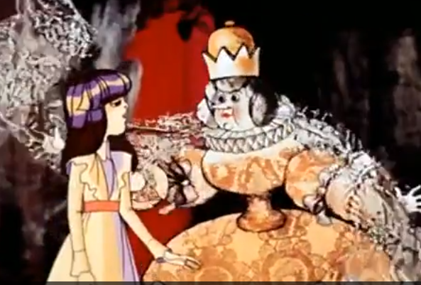 Кадр из ультфильма. Алиса и Белая королева. Где-то здесь и шаль королевы.