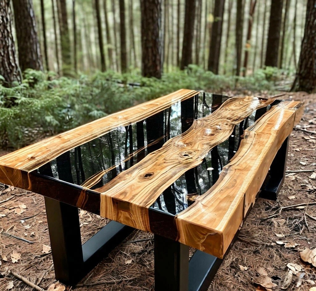 Стол из слэбов и чёрной эпоксидной смолы