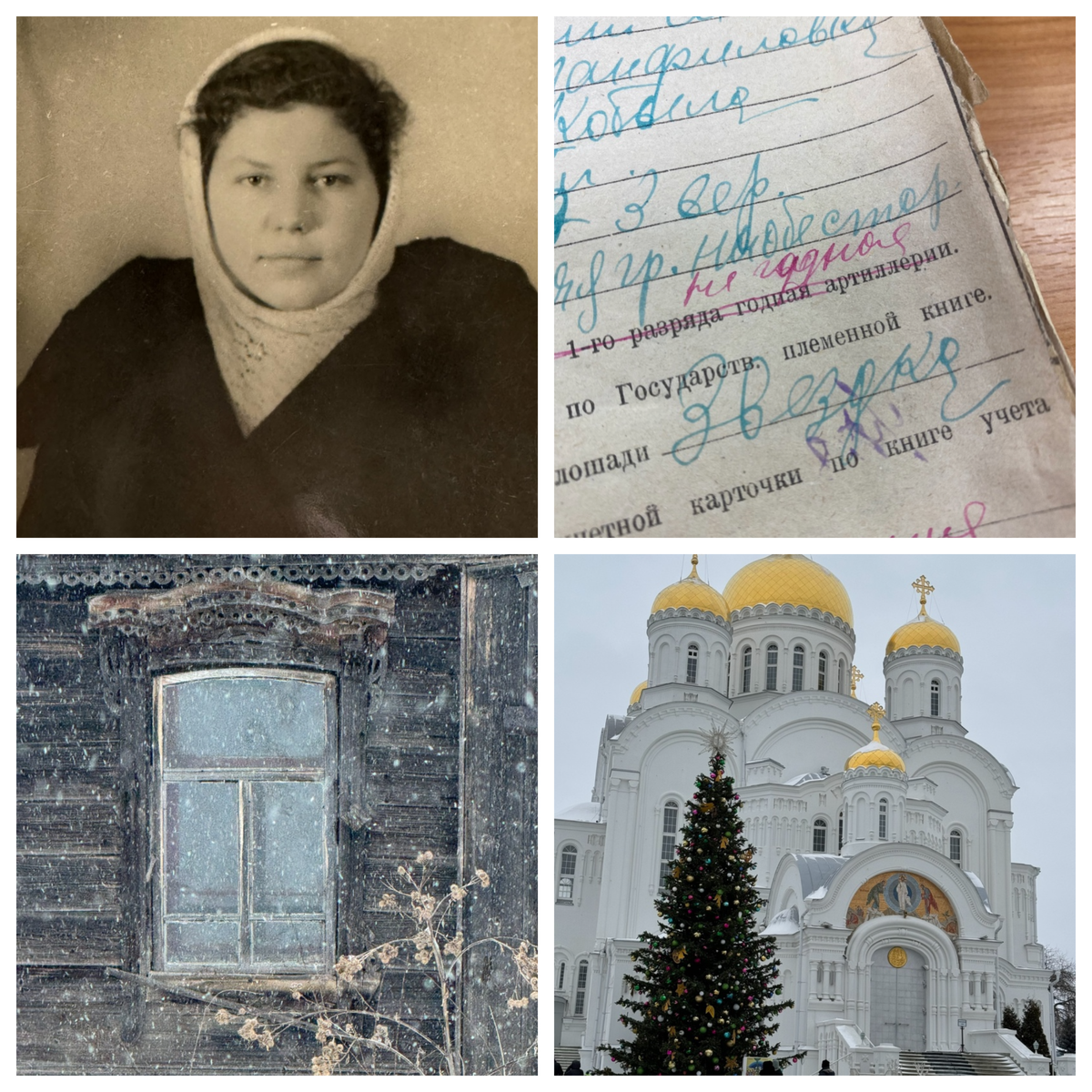 Все, что я люблю: историю семьи (на фото моя бабушка Баринова Римма Александровна), работа в архивах, окно дома поего прадеда, фотография из нашего путешествия в Дивеево