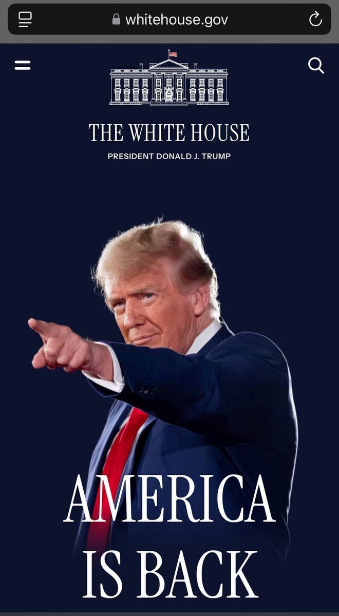 Так выглядит сообщение о начале инаугурации Трампа на сайте Белого дома.