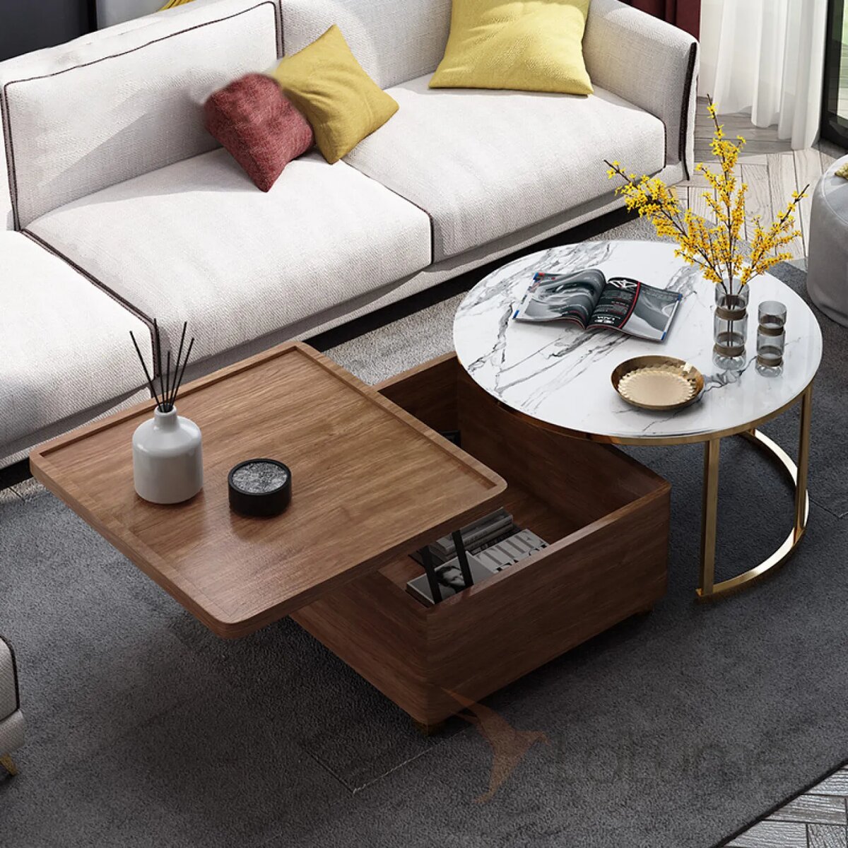 Многофункциональный журнальный столик в интерьере (фото: lalume.ru)