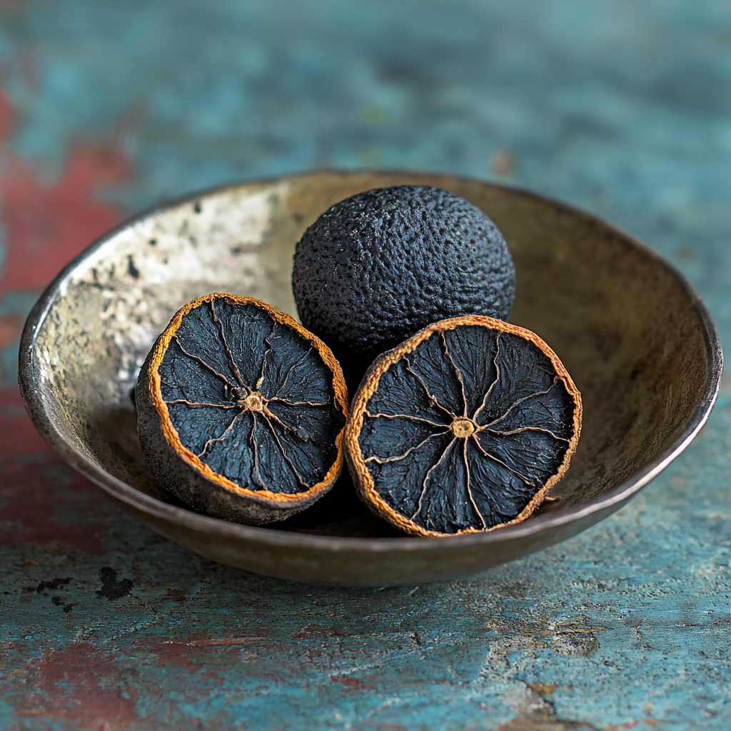 Известные на Ближнем Востоке как луми и лимо оманские (они родом из Омана), а иногда называемые сушеным лаймом или сушеным лимоном, черные лаймы — это небольшие лаймы, которые бланшируют в соленой воде и оставляют сушиться, пока они не сморщатся, не станут ломкими, легкими и пыльно-черными. Они являются ключом к некоторым блюдам Ближнего Востока, придавая им отчетливо кислый вкус.