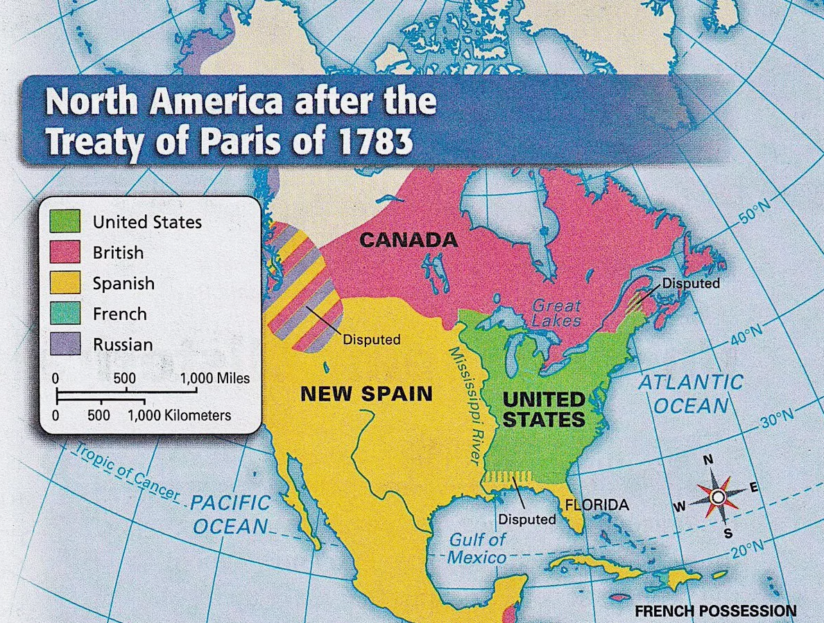 Контурная карта Америки 1783 года