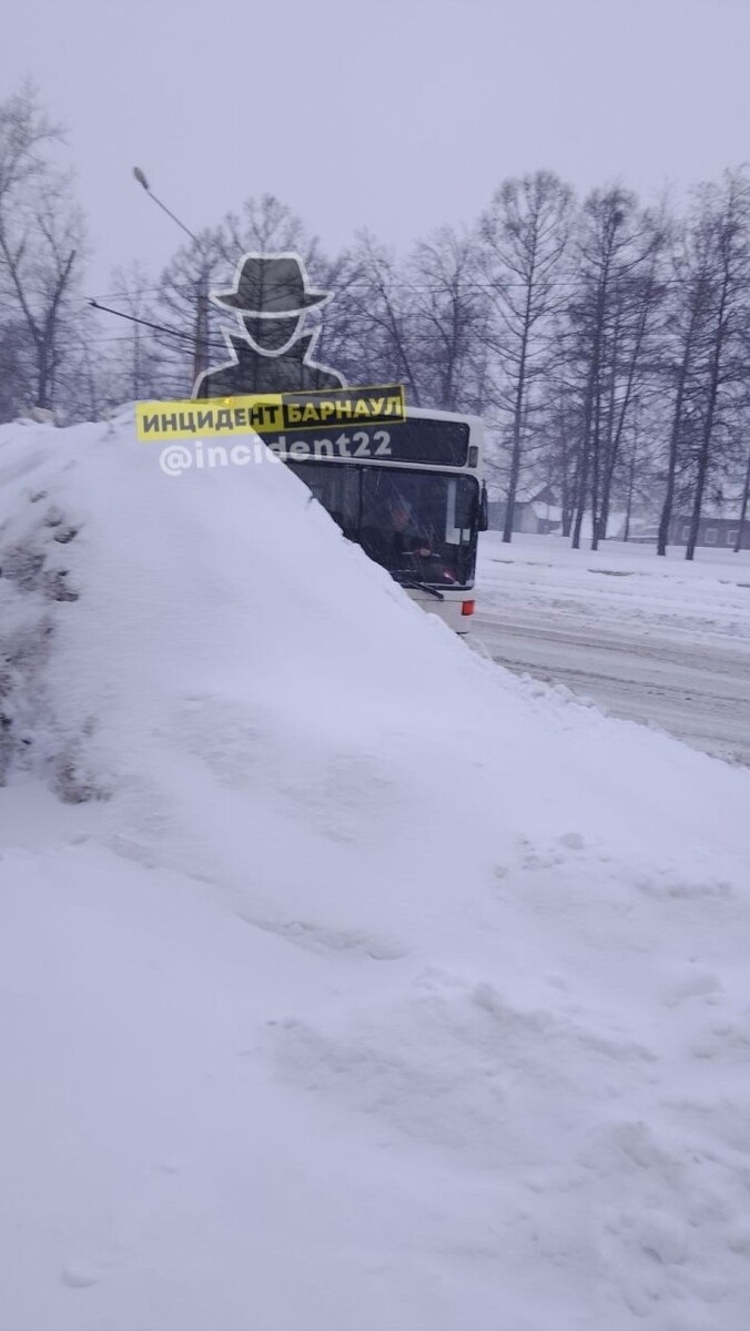    Автобус влетел в сугроб. Источник: vk.com/incident22
