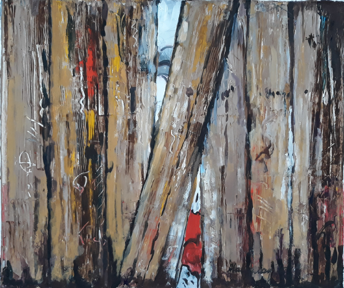 Композиция с забором №33. Бумага, акрил, паста текстур. 55х65. 2015