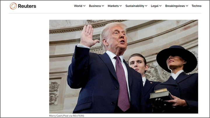    47-й президент США Дональд Трамп приносит присягу. Скриншот: Reuters