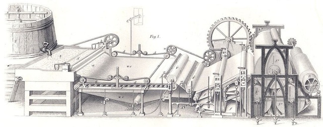 Старинная машина для изготовления бумаги.
