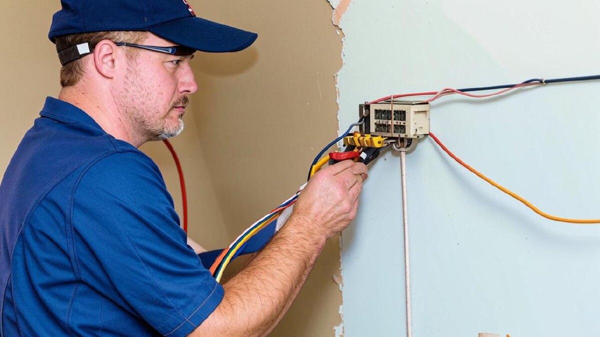 Монтер работает с электрооборудованием, выполняя подключение и обслуживание.
